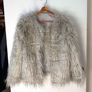 XL Women's Solid Color Shaggy Faux Fur Coat Jacket Size 10
